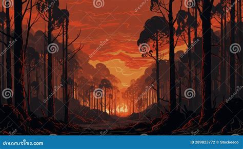 Eucalyptus Forest Fire Retrotransposon 8 Bit Illustration Stock