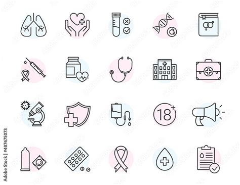 Hiv And Aids Vector Line Icon Contain Condom Hospital Sex Icon Hiv Test Medical Aids Pictogram