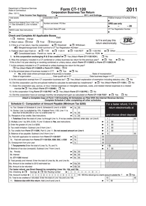 Form Ct 1120 Corporation Business Tax Return 2011 Printable Pdf Download