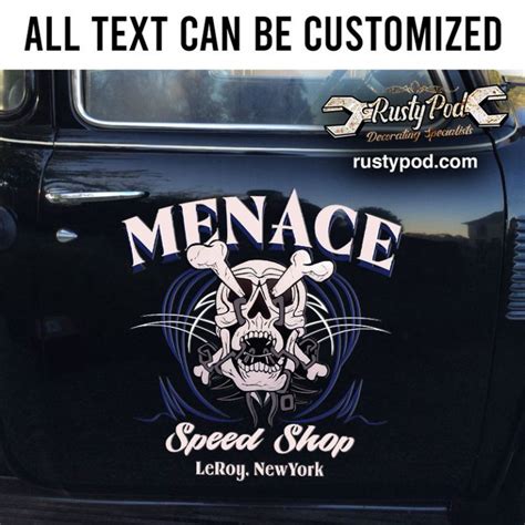 Personalized Skull Hot Rod Lettering Vinyl Sticker Rustypod Store