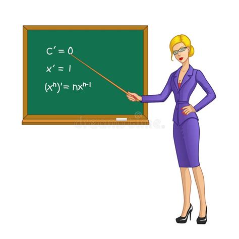 Beautiful Teacher Blackboard Holding Pointer Stock Illustrations 21