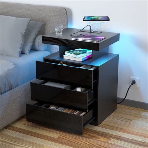 Free Shipping Hommpa Led Nightstand Wireless Charging Station Usb Type C Outlets Bedside Table