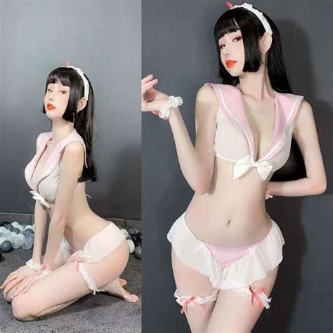 Anime uniforme Sexy Lingerie érotique voir à travers les Costumes de Cosplay Kawaii dentelle