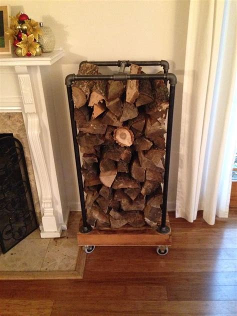 Fireplace Wood Rack Recycled Pallets And Black Pipe