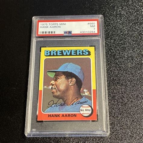 HANK AARON 1975 TOPPS MINI BASEBALL CARD 660 PSA 7 NEAR MINT HOF