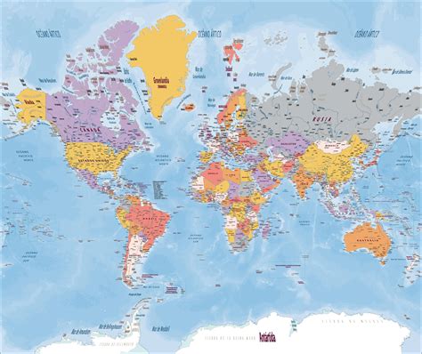 Detailed Political World Map Spanish Language Mercator Projection