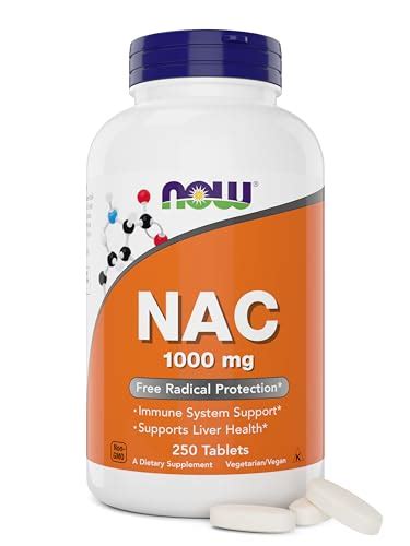 NOW NAC, 1000 mg, 250 Tablets, Vegetarian and Vegan, Non-GMO in ...
