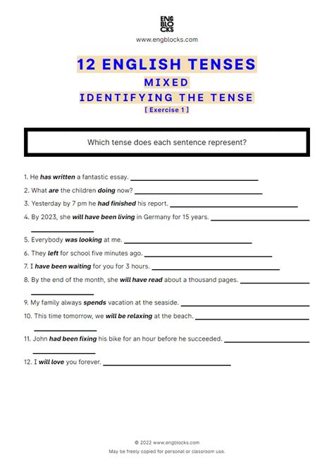 12 English Tenses — Gap filling — Exercise 1 | ESL Worksheets