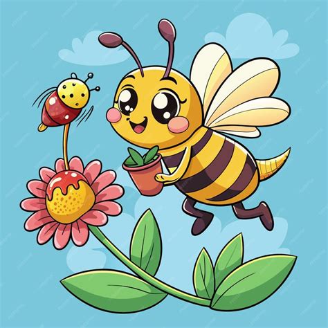 Premium Vector Cute Bee Harvesting Honey Cartoon Vector