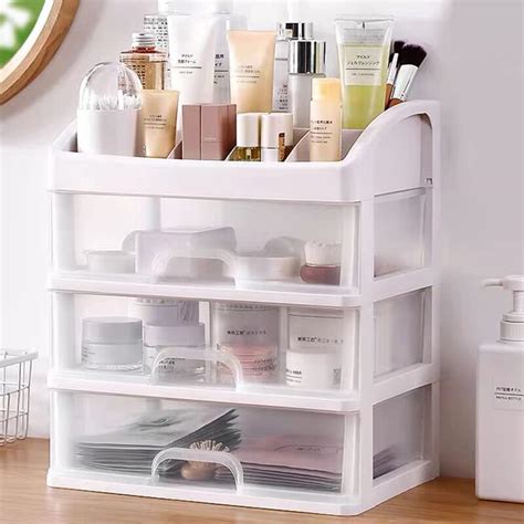 Organizador de maquillaje con 3 cajones vitrinas de cosméticos caja