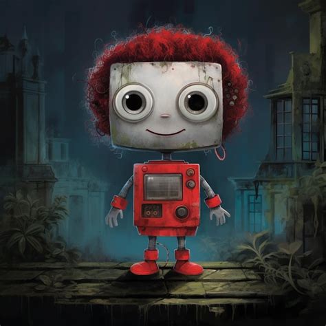 Premium Ai Image Cartoon Robot With Red Hair And A Creepy Face