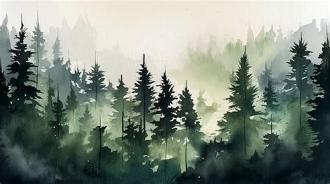 Premium Photo | A watercolor painting of a forest with a mountain in ...