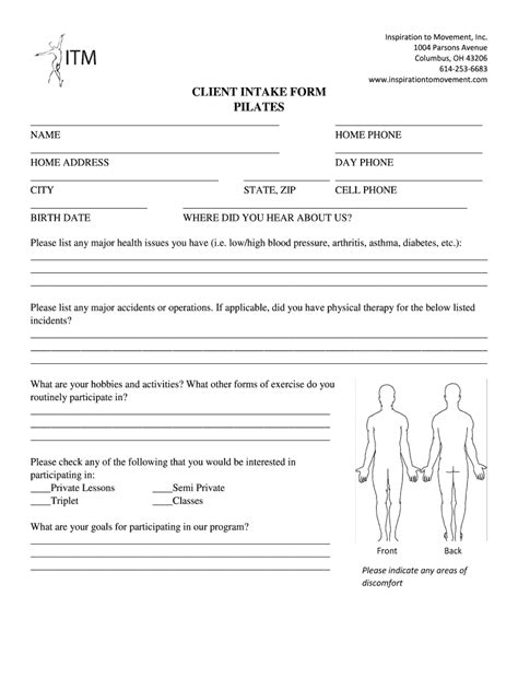 Pilates Intake Form Fill Online Printable Fillable Blank Pdffiller