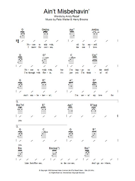 Aint Misbehavin By Fats Waller Sheet Music For Ukulele Chordslyrics