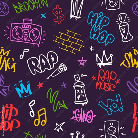 Vecteur Stock Hip Hop And Rap Doodle Graffiti Tags Colorful Vector