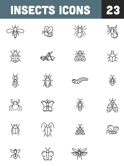 Black Line Art Insect 23 Icons On White Background 24482833 Vector Art