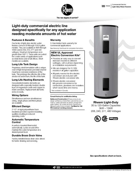 Rheem Electric Light Duty Commercial Water Heater National Plumbing And Building Supplies