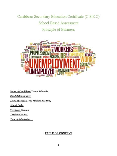 Trevon S Pob Sba Pdf Unemployment Social Science