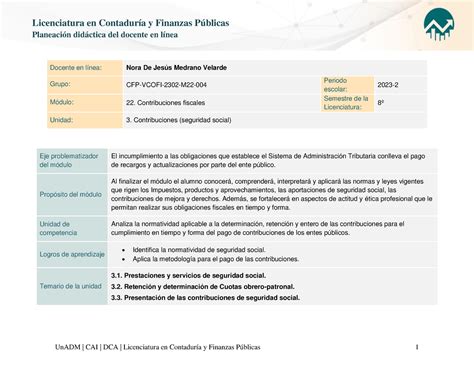 LCFP M22 U3 planeacion didactica Planeación didáctica del docente en