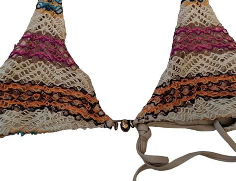 W Swim Boho Crochet Triangle Bikini Top Size M Gem