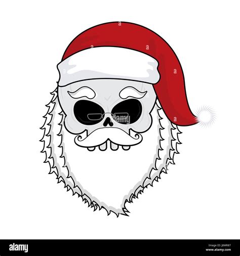 Santa Skull Skeleton Head In Red Santa Hat Death Christmas Stock