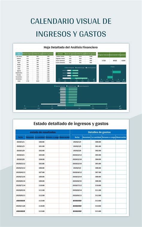 Plantilla De Excel Calendario Visual De Ingresos Y Gastos Y Hoja De