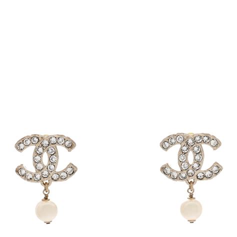 Chanel Crystal Pearl Cc Drop Earrings Gold Fashionphile