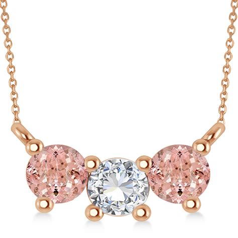 Three Stone Diamond Morganite Pendant Necklace K Rose Gold Ct