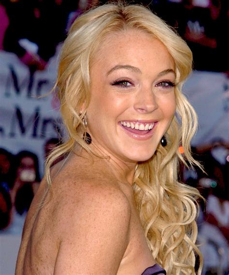 Lindsay Lohan Long Curly Light Blonde Half Up Half Down Hairstyle