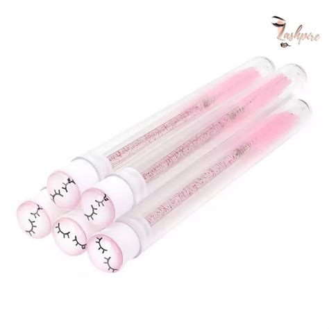 [sg Seller] Pink Glitter Spoolie Mascara Lash Wands In Tube Eyelash Extensions Brush Spoolies