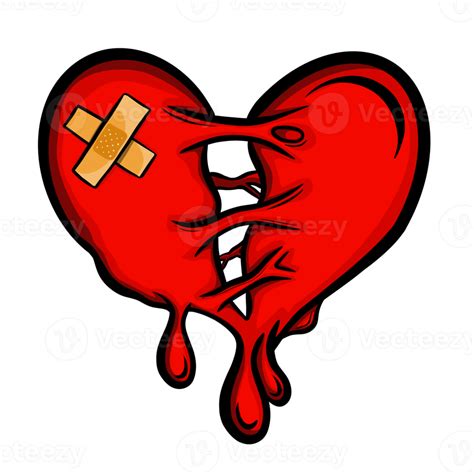 Broken Heart Drip Blood Heart Injury With Bandage 8489851 Png