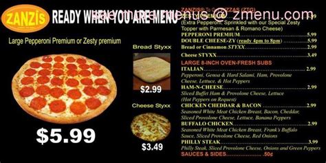 Online Menu of Zanzis Pizza - Ashland Restaurant, Ashland, Kentucky ...