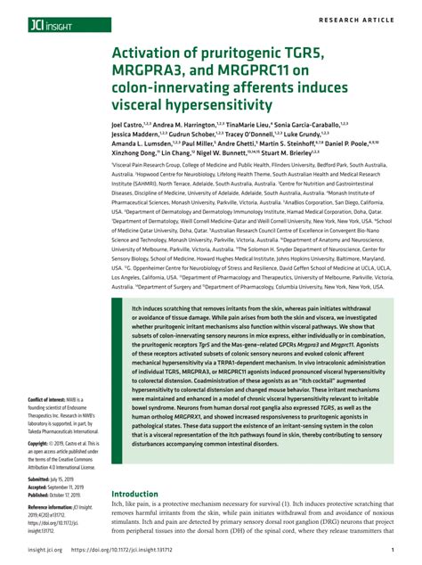 PDF Activation Of Pruritogenic TGR5 MRGPRA3 And MRGPRC11 On Colon