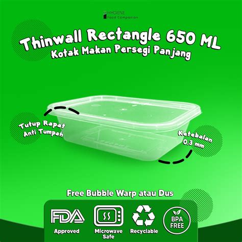 Jual Kotak Makan Thinwall 650 ML Plastik Food Container Premium Food