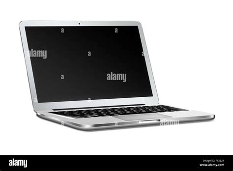 Modern Laptop With Black Screen And Shadows Isolated On White