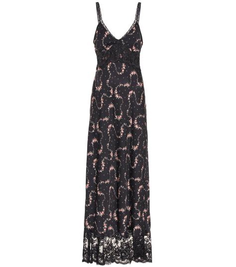 Paco Rabanne Lace Trim Floral Print Satin Slip Dress White Print