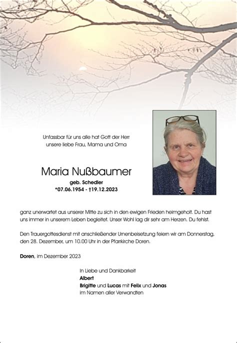 Nußbaumer Maria Bestattung Helbock