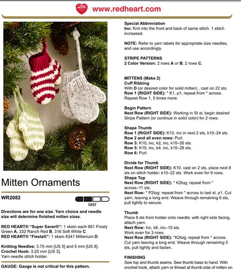 Mitten Holiday Ornament Free Knitting Pattern Artofit