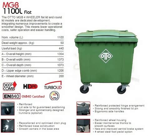 Hdpe Green Otto Otto Garbage Dust Bin Wheeled Liters For