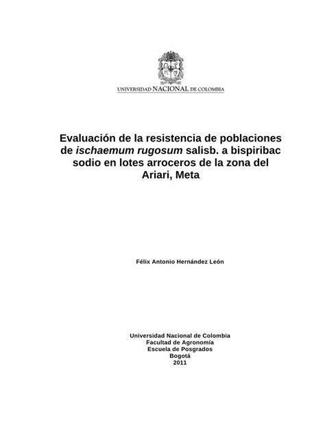 Pdf Evaluaci N De La Resistencia De Poblaciones De Ischaemum