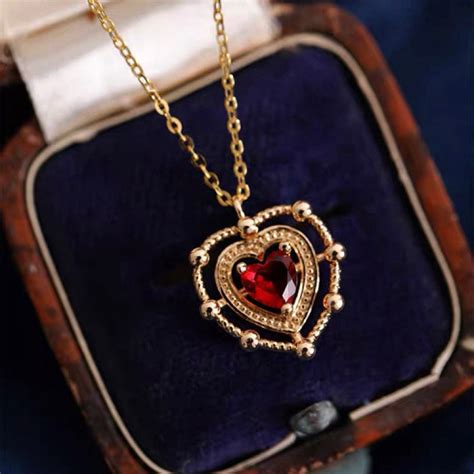 Vintage Ruby Heart Pendant Necklace Dainty Gold Necklace For Etsy New