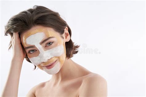 Portrait Of Pretty Smiling Brunette Woman On White Stock Image Image Of Natural Style