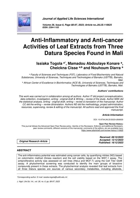 Pdf Anti Inflammatory And Anti Cancer Activities Of Leaf Extracts