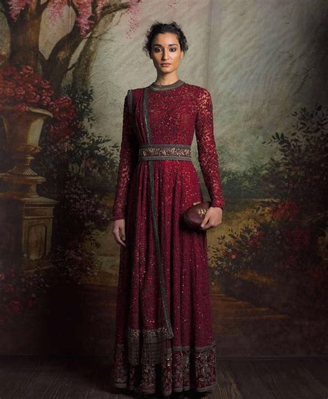 Maroon Embroidered And Sequinned Anarkali Gown With Waist Belt