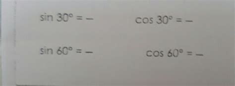 Solved Sin 30° Cos 30° Sin 60° Cos 60° Math