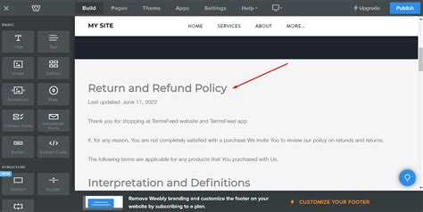 How To Add A Return And Refund Policy Page To A Weebly Website TermsFeed