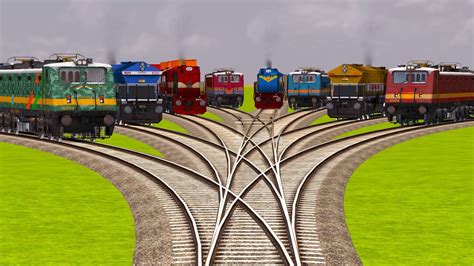 8 TRAINS RUN AT ONE CURVE BRANCHED BUMPY RAILROAD TRACKS Indian Train