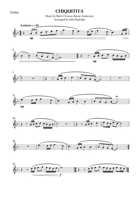 Chiquitita Arr John Rudolph By Abba Sheet Music For Violin And Piano