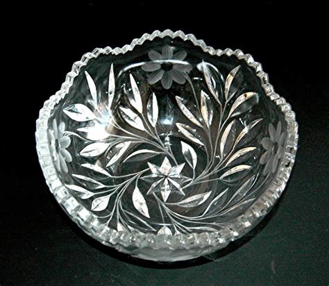 Vintage Cut Crystal Bowl Flowers And Leaves