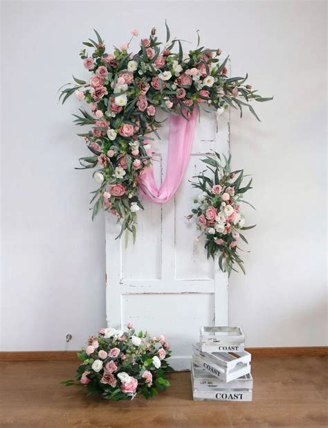 White And Blush Pink Rose And Eucalyptus Wedding Archway Flower